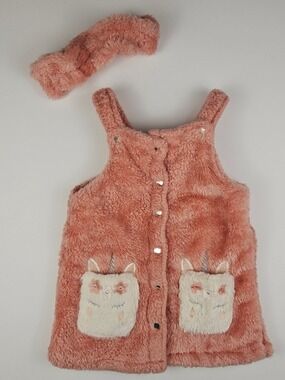 Little Lass Pink Plush Unicorn Spa Lounge Vest & Headband Set Size 4T